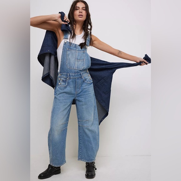 Free People We The Free Good Luck Barrel Overalls - Picture 1 of 10